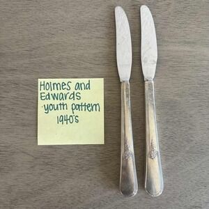 2 Holmes & Edwards Inlaid Youth 1940 Silverplate Dinner‎ Knives